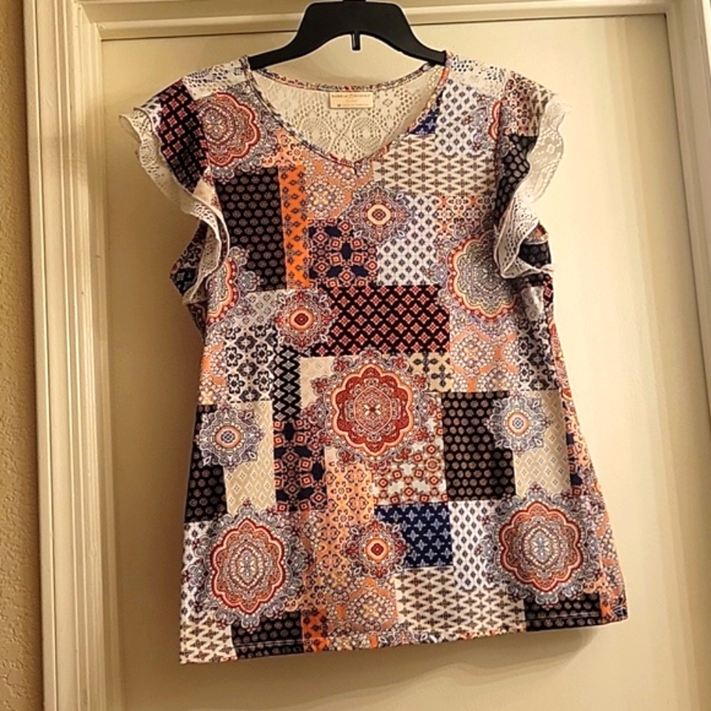 Bobbie Brooks Patchwork floral and lace top